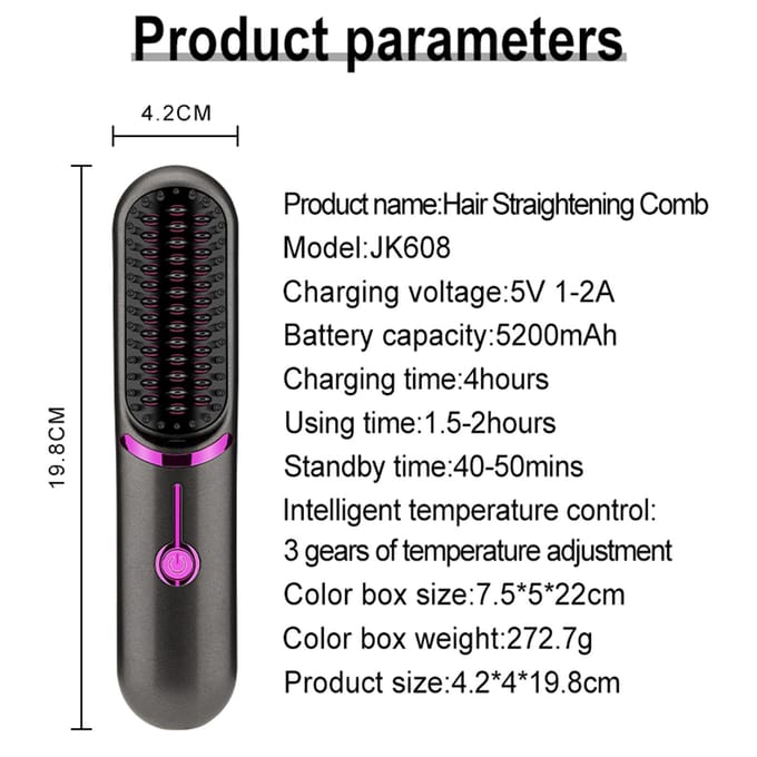 Haarstijlkam USB Oplaadbare Haarkam Volume Recht Dubbel Doel Stijltang grijs