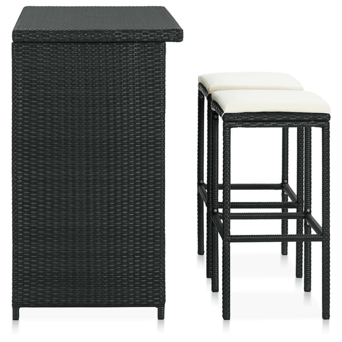 vidaXL - 3-delige - Barset - poly - rattan - zwart