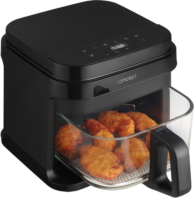 Gezonde Heteluchtfriteuse met Grote Glazen Mand 5,5L