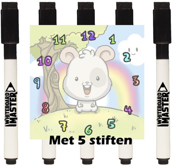 Whiteboardmaster - Magneet klok - 4 x 4 cm - Hamster - 10 stuks + 5 stiften