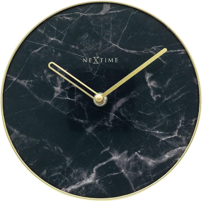 NeXtime Marble – Stille Tafelklok – 20 cm – Glas/Metaal – Zwart