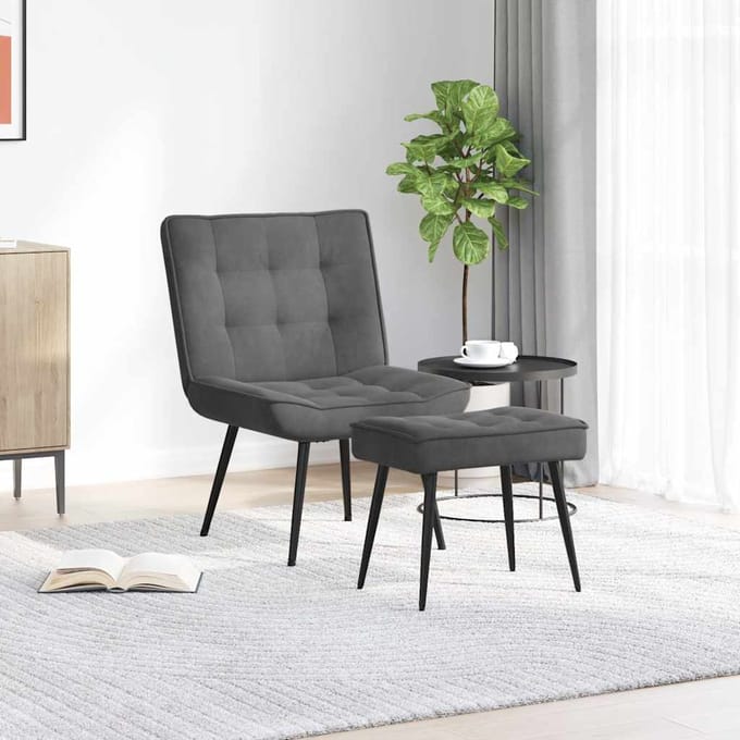 vidaXL - Relaxstoel - met - voetenbank - fluweel - donkergrijs