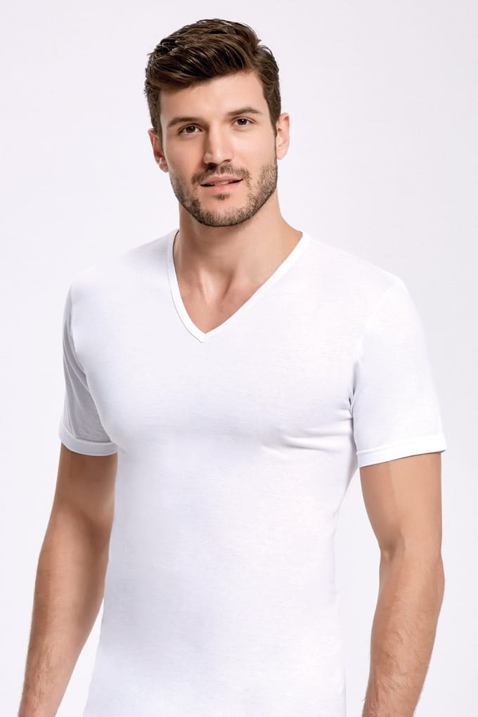 ilke® 2 Pack Heren T Shirt - V hals - 100% Katoen - Wit - Maat M