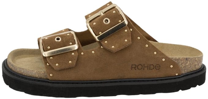 Rohde Slipper Soft Cork Footbed Cognac Suede Studs 5536-76