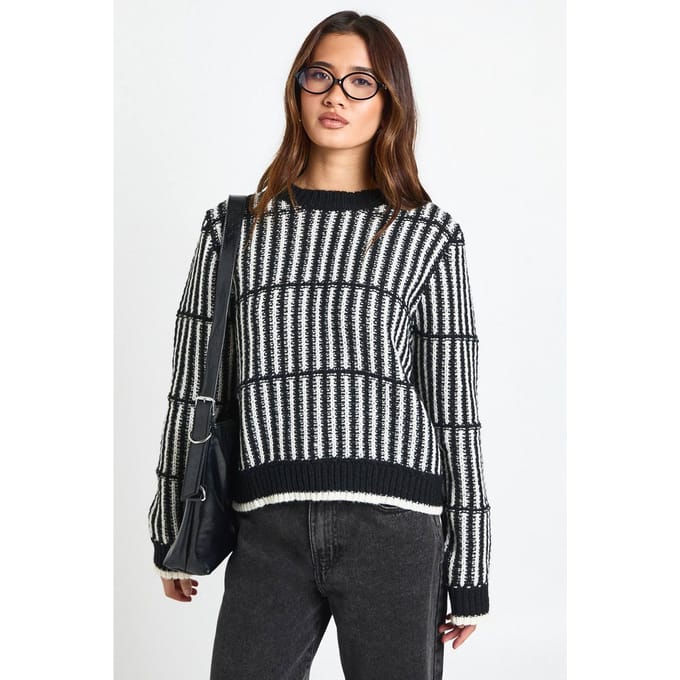 boohoo Dames Zachte gebreide streeptrui | Zwart | Maat: Large