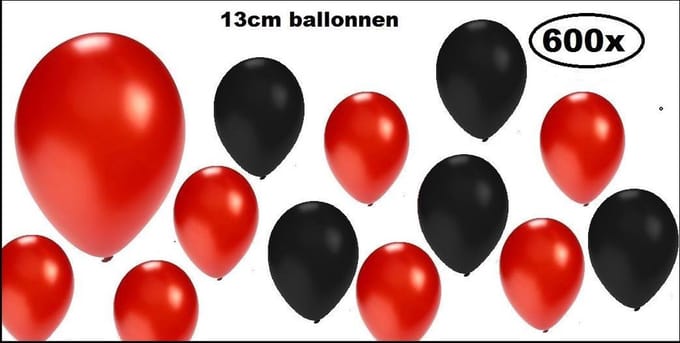 600x Mini ballon metallic Zwart en rood 5 inch(13cm)