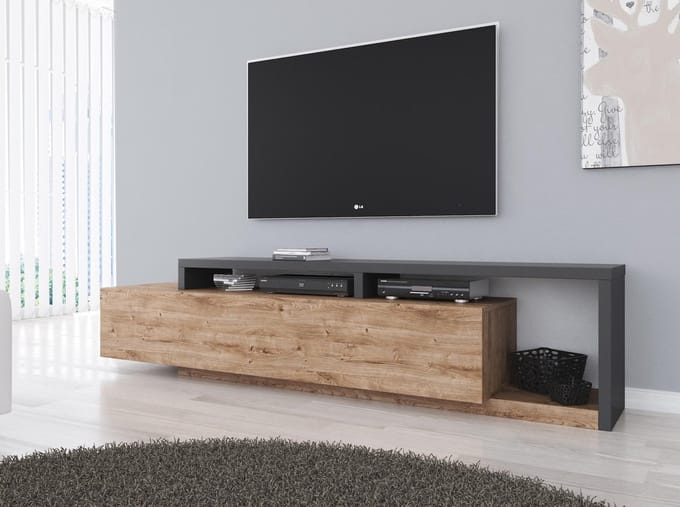 Meubella - TV-Meubel Bello - Eiken - Antraciet - 219 cm