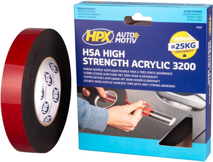 Dubbelzijdige HSA bevestigingstape - antraciet 25mm x 10m