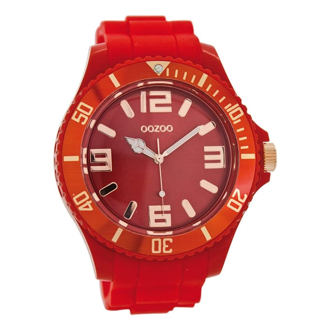 OOZOO Timepieces - Rode horloge met rode rubber band - C5030