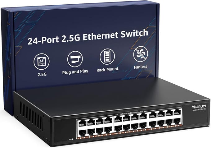 Netwerk Switch - Ethernet Hub - Snel Internet - 24 Poorten 2.5G - 120Gbps Capaciteit - Zilver