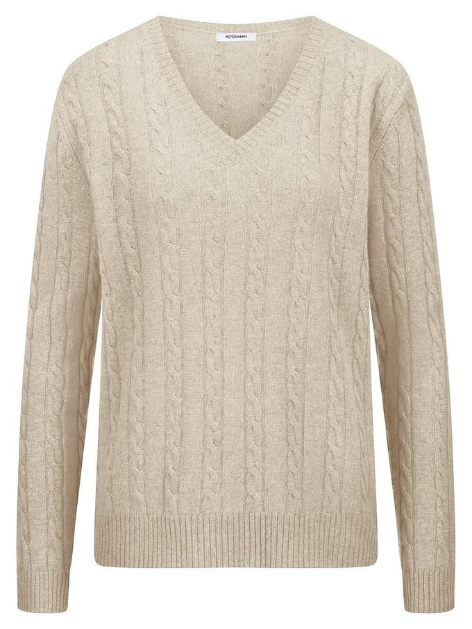 Trui V-hals 100% kasjmier Van Peter Hahn beige