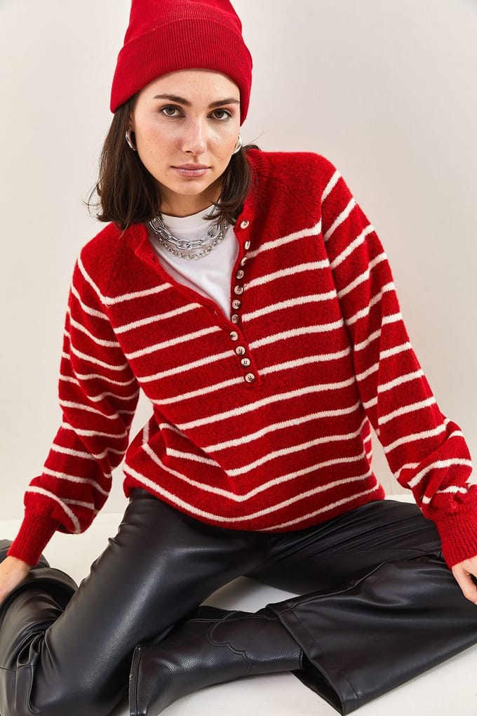 Knopkraag Relaxed Fit Gebreide Trui