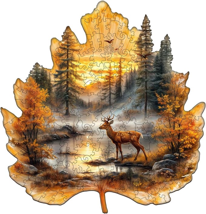 Houten Puzzel - Unieke Puzzel - Ontspanning Thuis - Onregelmatige Vormstukjes - Medium Formaat - Gouden Hoofddruk