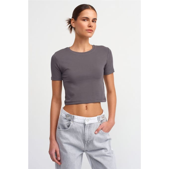 Dames Slim Fit Crop Crewneck T-Shirt