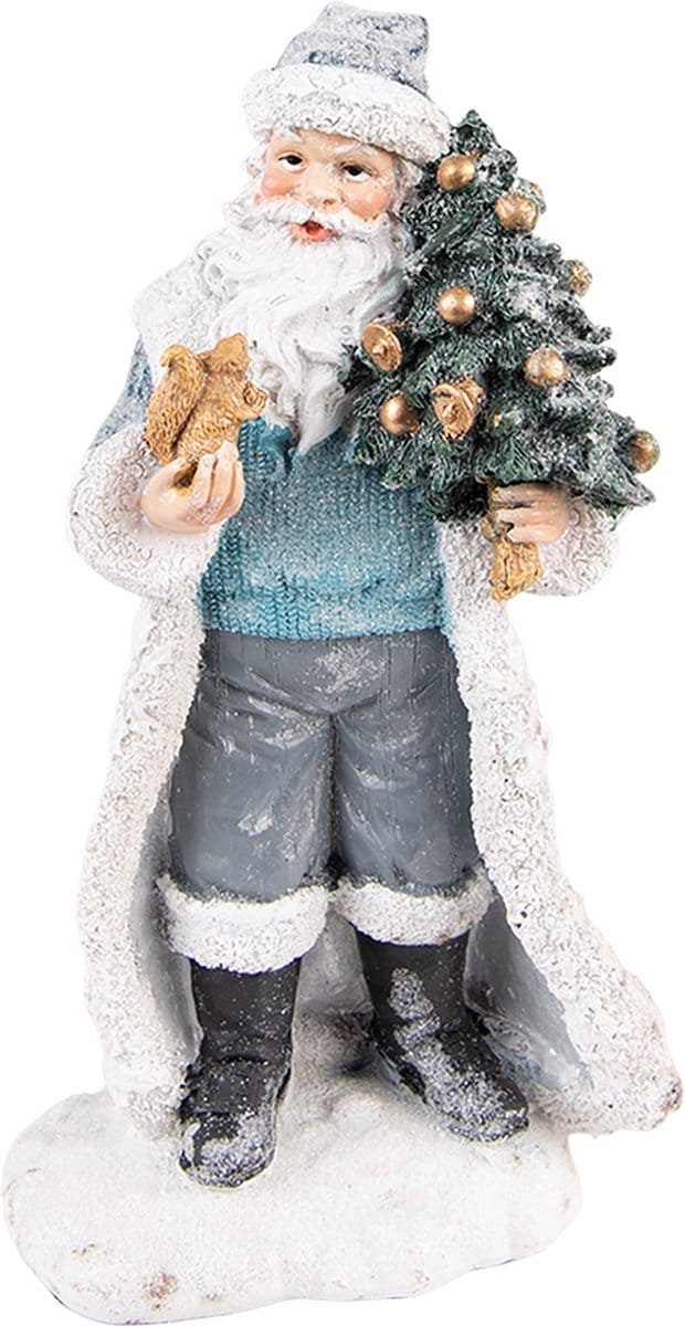 Clayre & Eef Beeld Kerstman 21 cm Grijs Blauw Kunststof