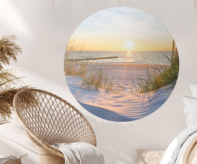 Behangcirkel 100cm Zonsondergang op het strand