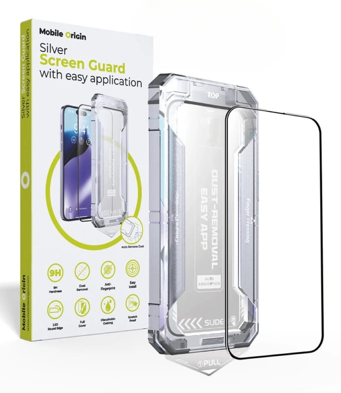 Mobile Origin Yellow Screen Guard iPhone 15 Plus with easy application