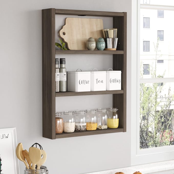HowHomely PERA - Wandplank Keuken - Eiken Wędzony - Drie Schappen - Minimalistisch Design