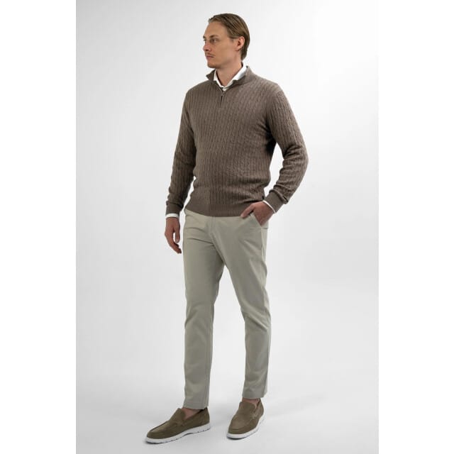 Vercate - Quarter Zip / Half Zip Trui - Cashmere / Kasjmier Blend - Kabeltrui / Pullover - Regular Fit - Taupe / Bruin - Maat M