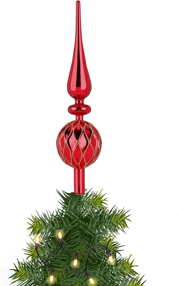 Inge Christmas Goodz kerstboom piek gedecoreerd - rood - glas - 31 cm