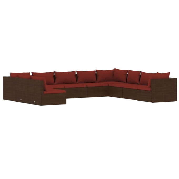 vidaXL - 10-delige - Loungeset - met - kussens - poly - rattan - bruin