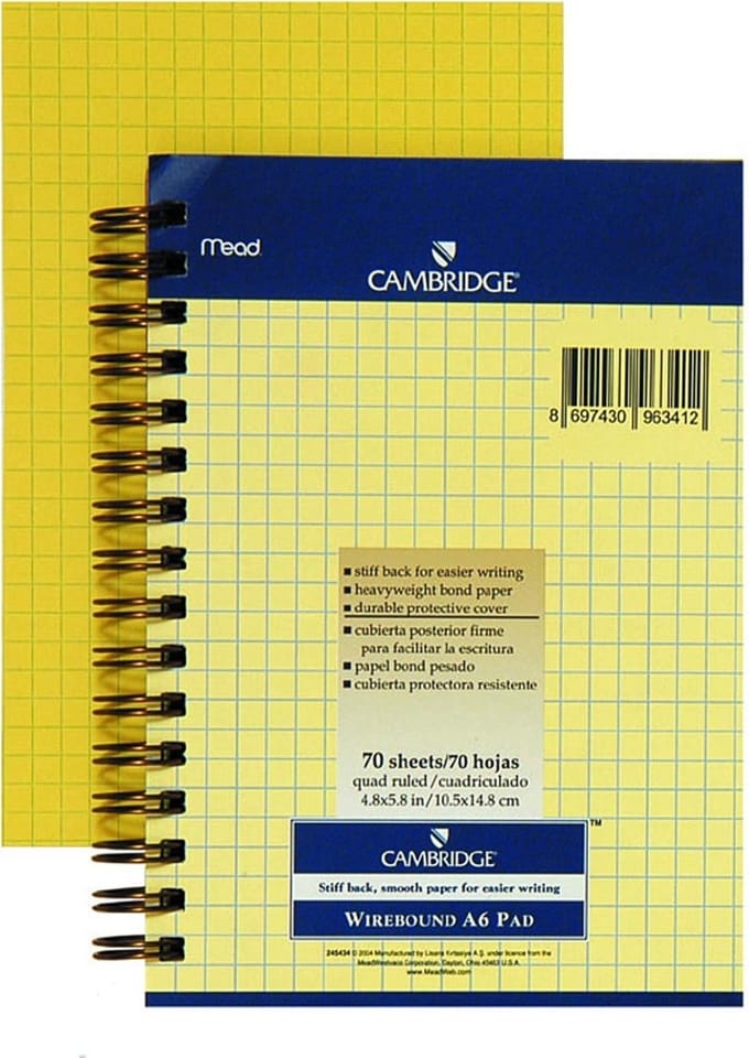 Schrijfblok Geruit - Notitieblok A6 - Notities Maken - Geperforeerde Vellen - 70 Vel - Geel