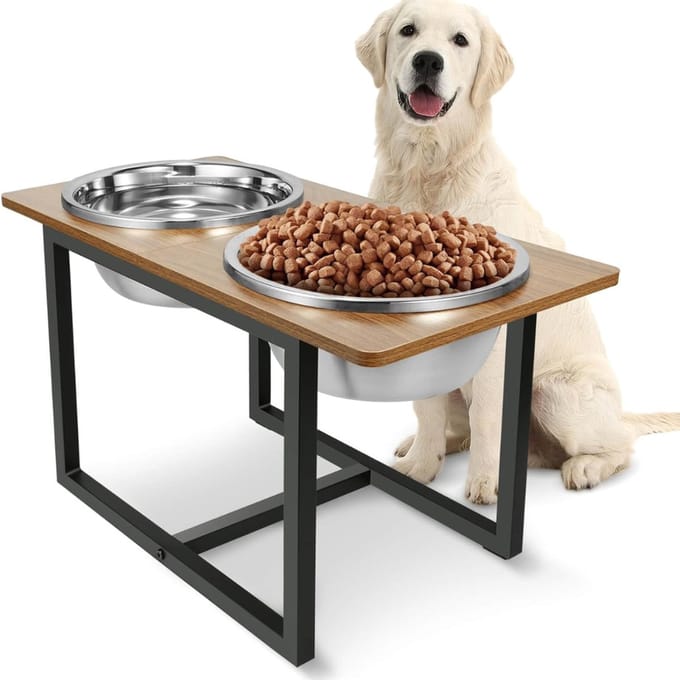 CLVP® Verhoogde voerbak hond - Drinkbak hond - Rustieke Walnoot
