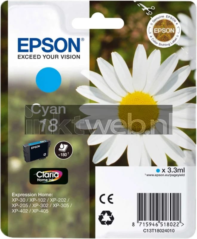 Epson T1802 nr. 18 inktcartridge cyaan (origineel)
