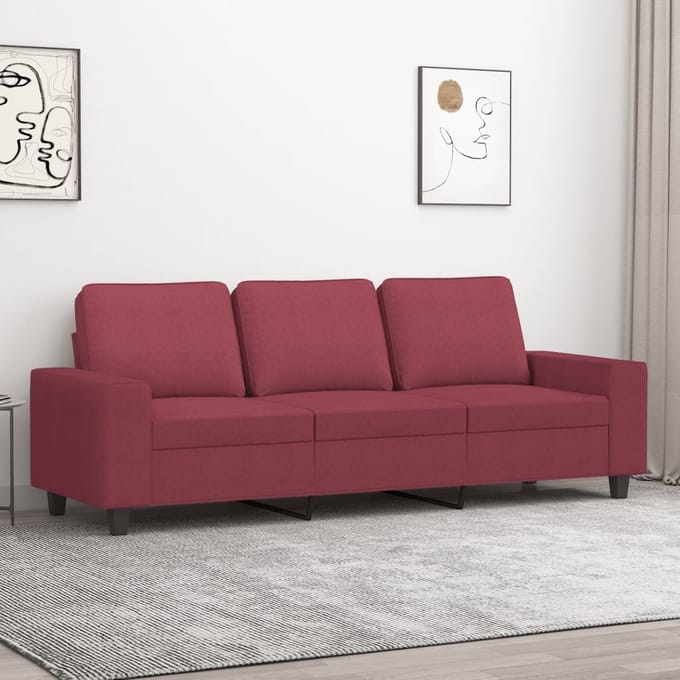 Vidaxl Bank 3-Zits, Wijnrood, 180 Cm, Gestoffeerd met Stof
