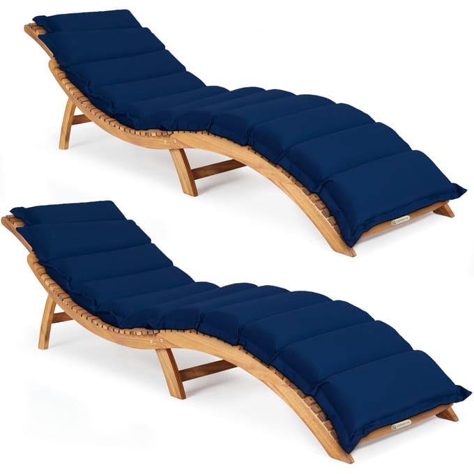 Ligbed Set van 2 Acaciahout FSC®-gecertificeerd incl kussen Blauw