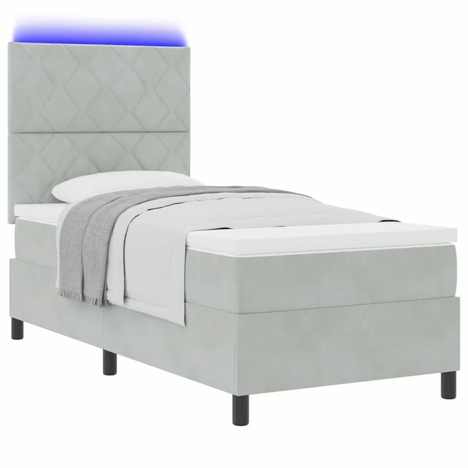 vidaXL - LED - Box - Spring - Bed - Lichtgrijs - 90 - x - 190 - cm - Fluweel