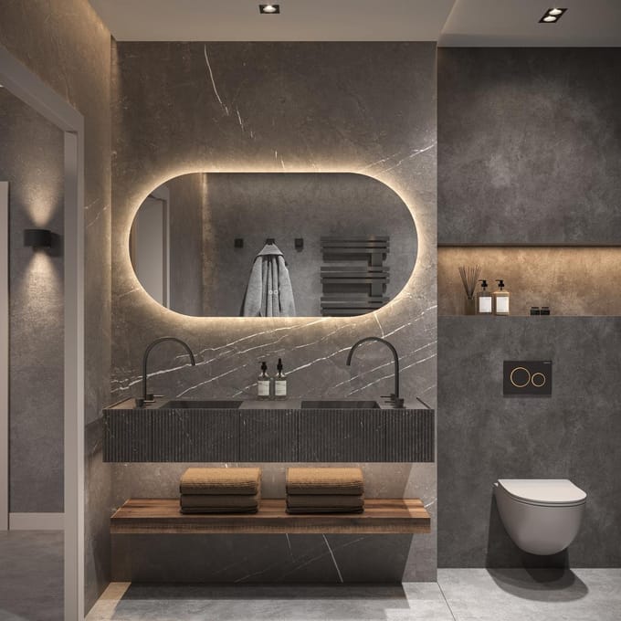 HIPP Design Phantom Ovaal Rechte LED spiegel - 140 x 70 cm - Directe en Indirecte LED - Spiegelverwarming - Kleurenwissel - Touch Dimmer