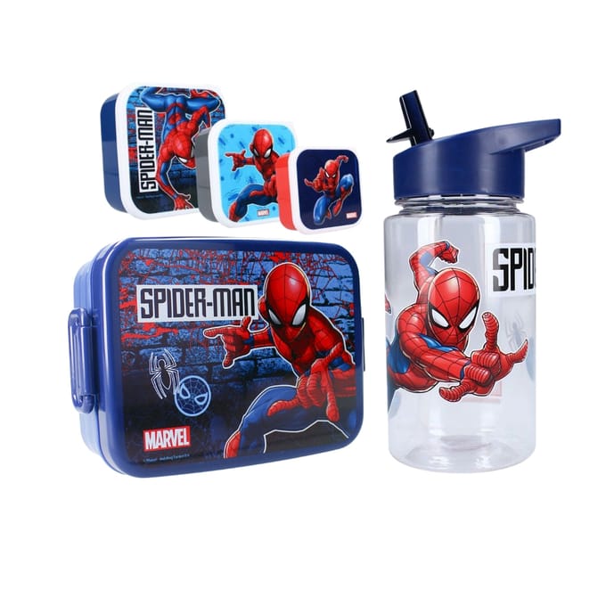 Spiderman Lunchset - Lunchbox - Drinkfles - 3 Snackboxen - Blauw