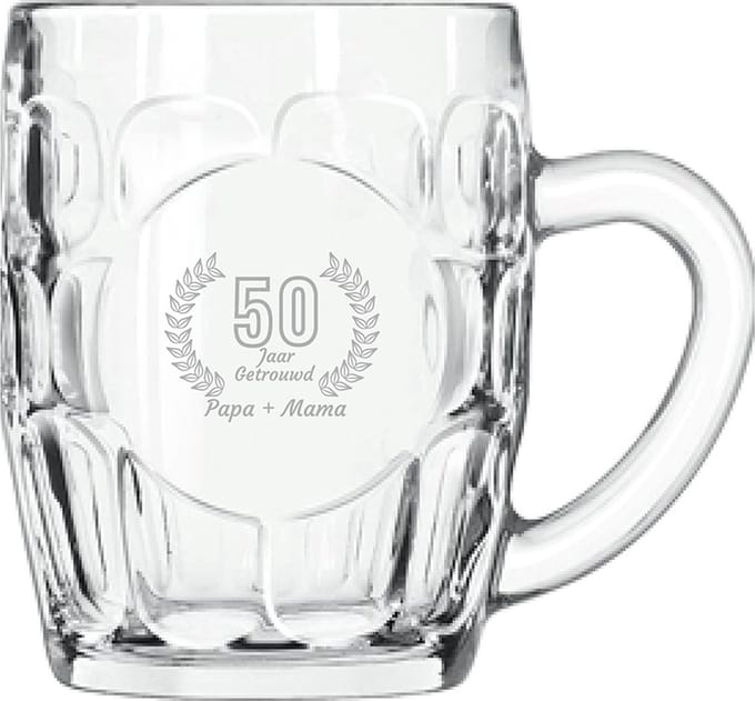 Gegraveerde Bierpul 55cl Papa + mama 50 jaar getrouwd