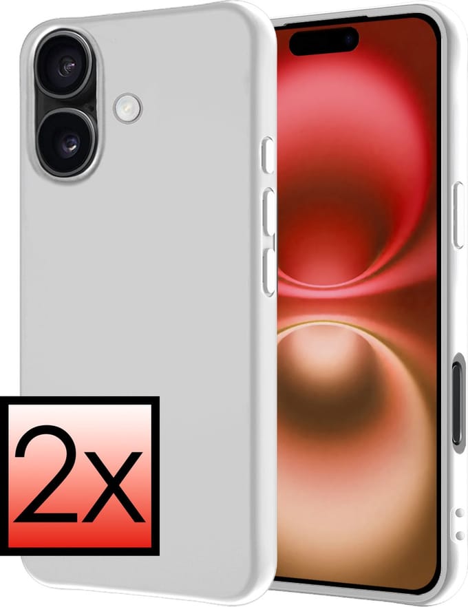 Hoesje - 2 Stuks - Geschikt voor Apple iPhone 16 - Sterk & Shockproof - Case Siliconen - Back Cover - Telefoon Hoes - Wit