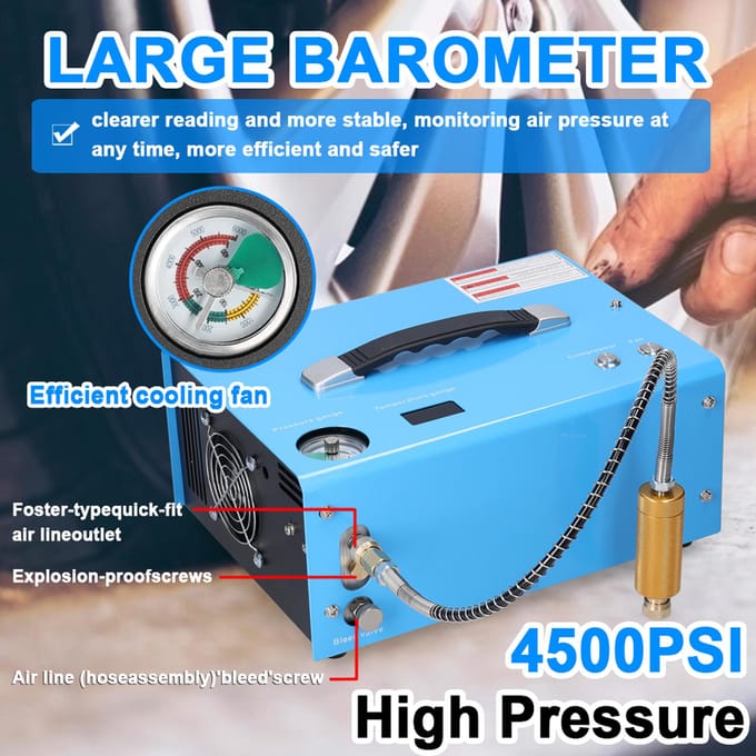 4500PSI elektrische hogedrukluchtcompressor met barometer Intelligent draagbaar automatisch US PLUG oranje