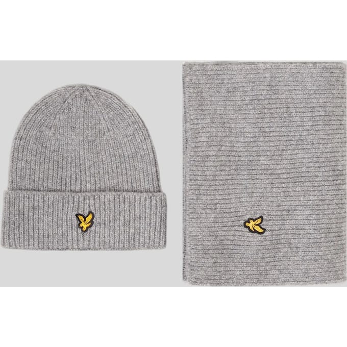 Lyle & Scott Brushed Scarf And Beanie Set Light Grey Marl Taglia: OS | Cappelli Outlet | Uomo | Grigio