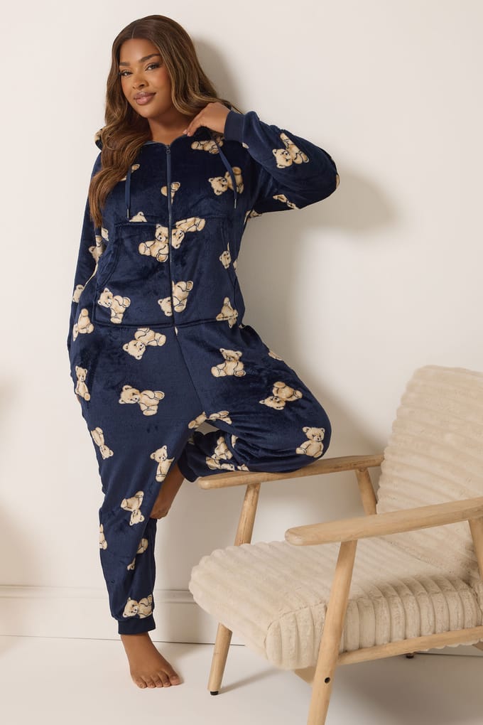 Yours Marineblauwe Teddybeerprint Onesie Size 54-56