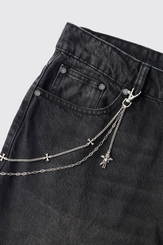 Zilveren Schedel En Kruis Jeans Ketting | Silver