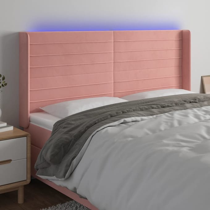 vidaXL - Hoofdbord - LED - 183x16x118/128 - cm - fluweel - roze