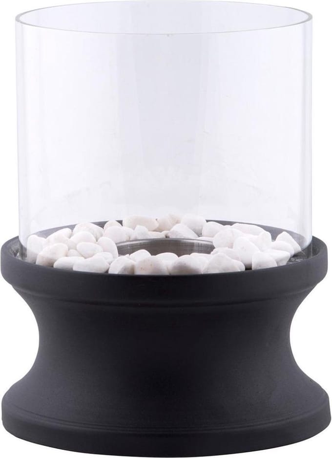 Bioethanol XL sfeerhaard zwart rond 20cm glas 30cm hoog + stenen decoratie