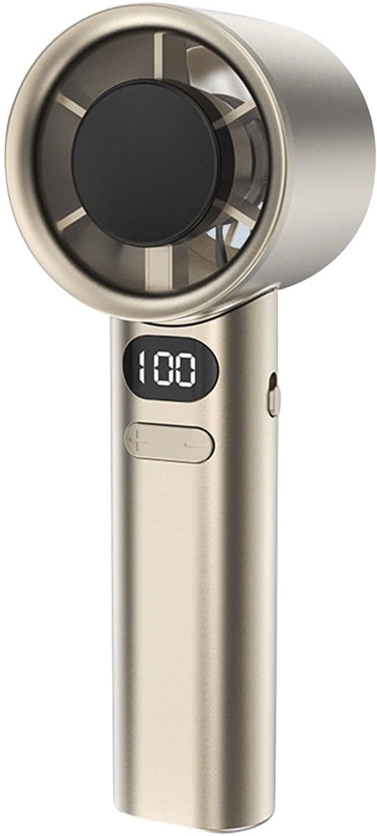 Elektrische miniventilator, oplaadbare USB-ventilator op batterijen, draagbare ventilator voor persoonlijke verkoeling (goud).