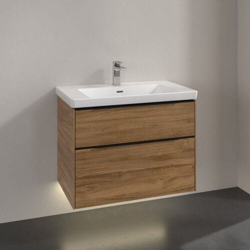 Villeroy & Boch Subway 3.0 vanity unit 77.2 cm, 2 drawers, handles volcano black C574L1RH