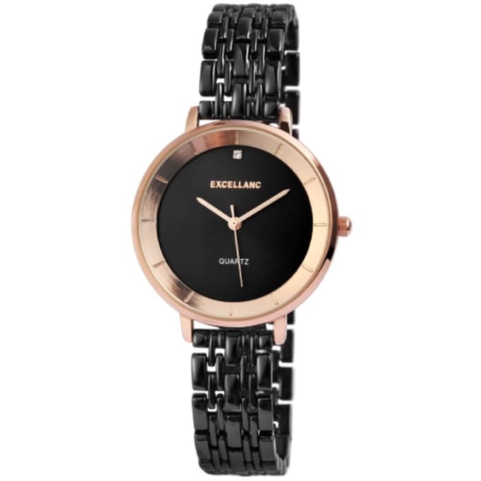 Excellanc-dameshorloge-rose-zwart-3 atm-diameter 36 mm-stalen band-model 1800147-004