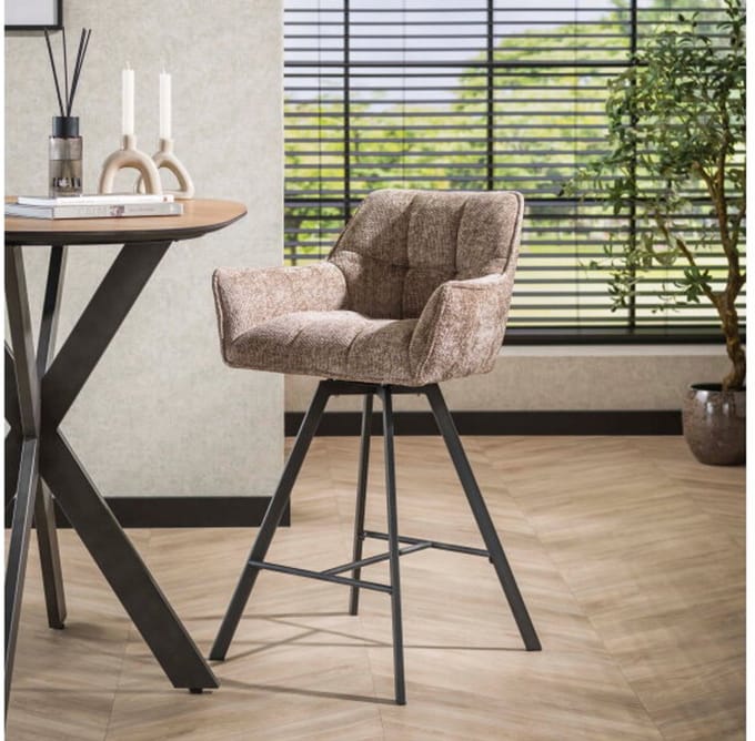 Barstoel raster draaibaar - Hoven champagne - barstoelen set van 2