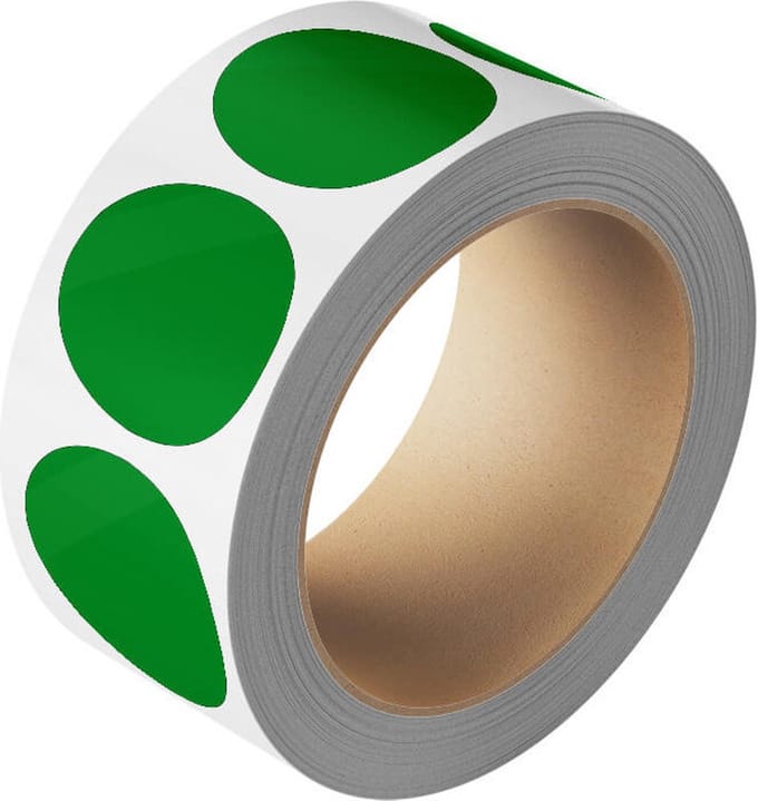 Ronde groene stickers, 25 meter op rol 75 mm - 320 per rol