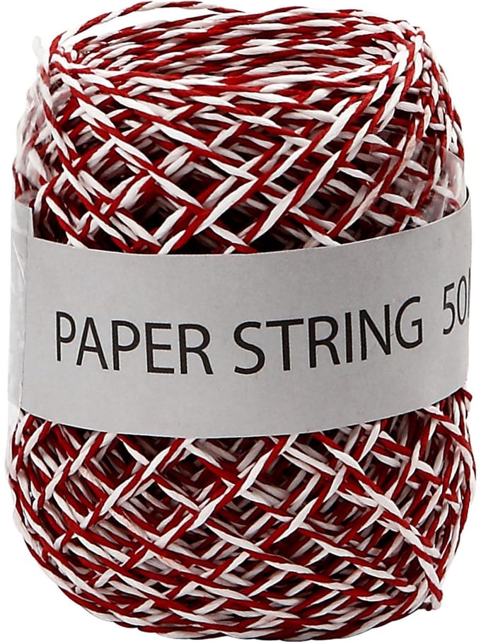 Papierkoord, dikte 1 mm, rood/wit, 50 m/ 1 rol