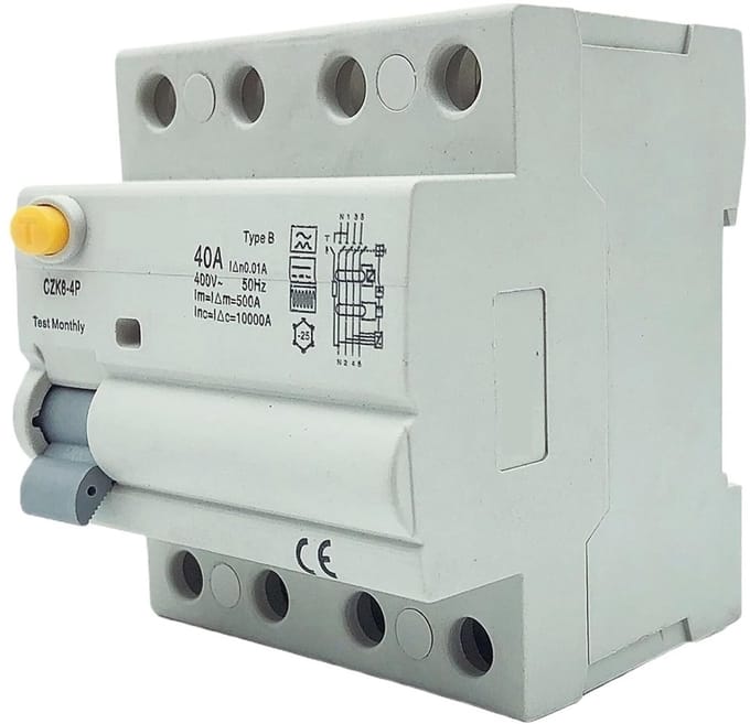 Aardlekschakelaar - Stroomonderbreker - Elektrische veiligheid - Type B - 4-polig 63A - Grijs