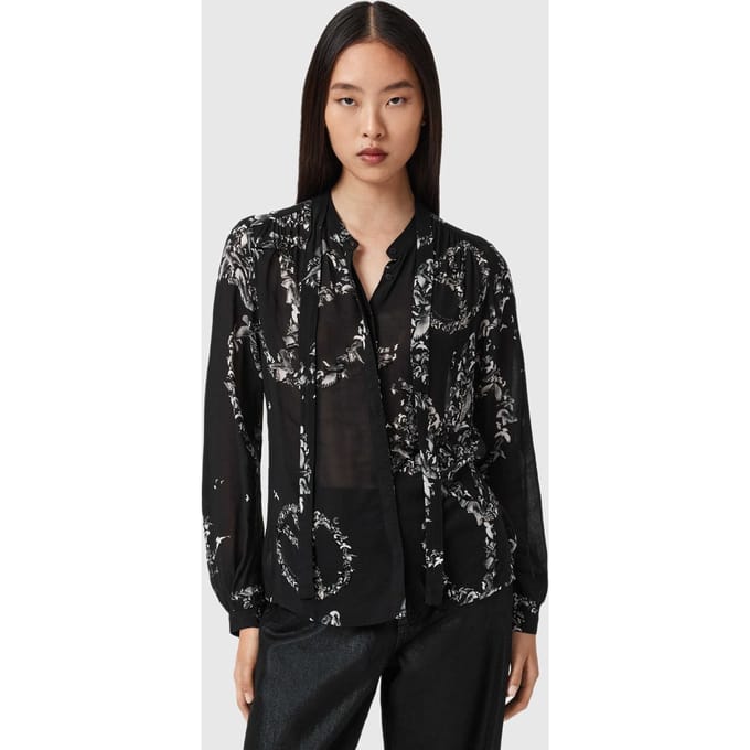 AllSaints Hilda Emb Shirt Flight Black Größe: 2 | Longsleeves Outlet | Damen | Schwarz