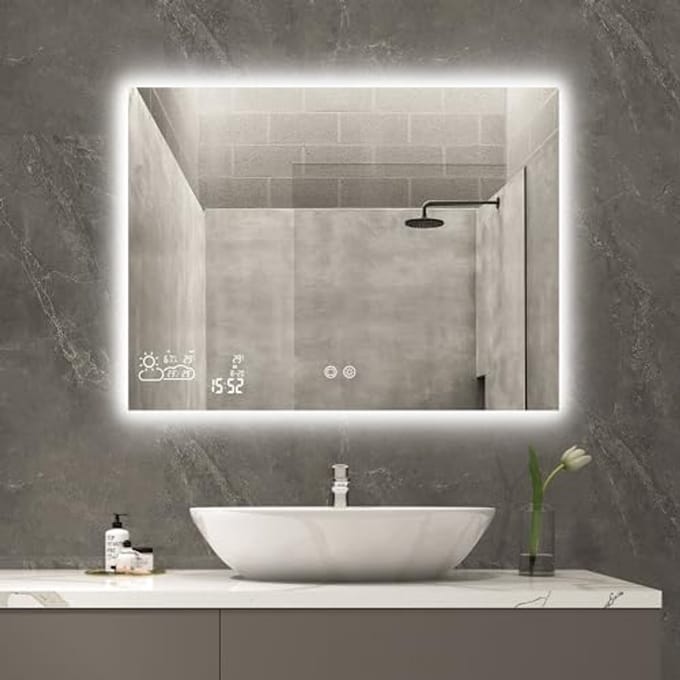 Infrared Heating Mirror 250 Watt - Horizontal Bathroom Mirror 80 x 60 cm - Electric Wall Radiator - Smart WiFi with LED Lighting